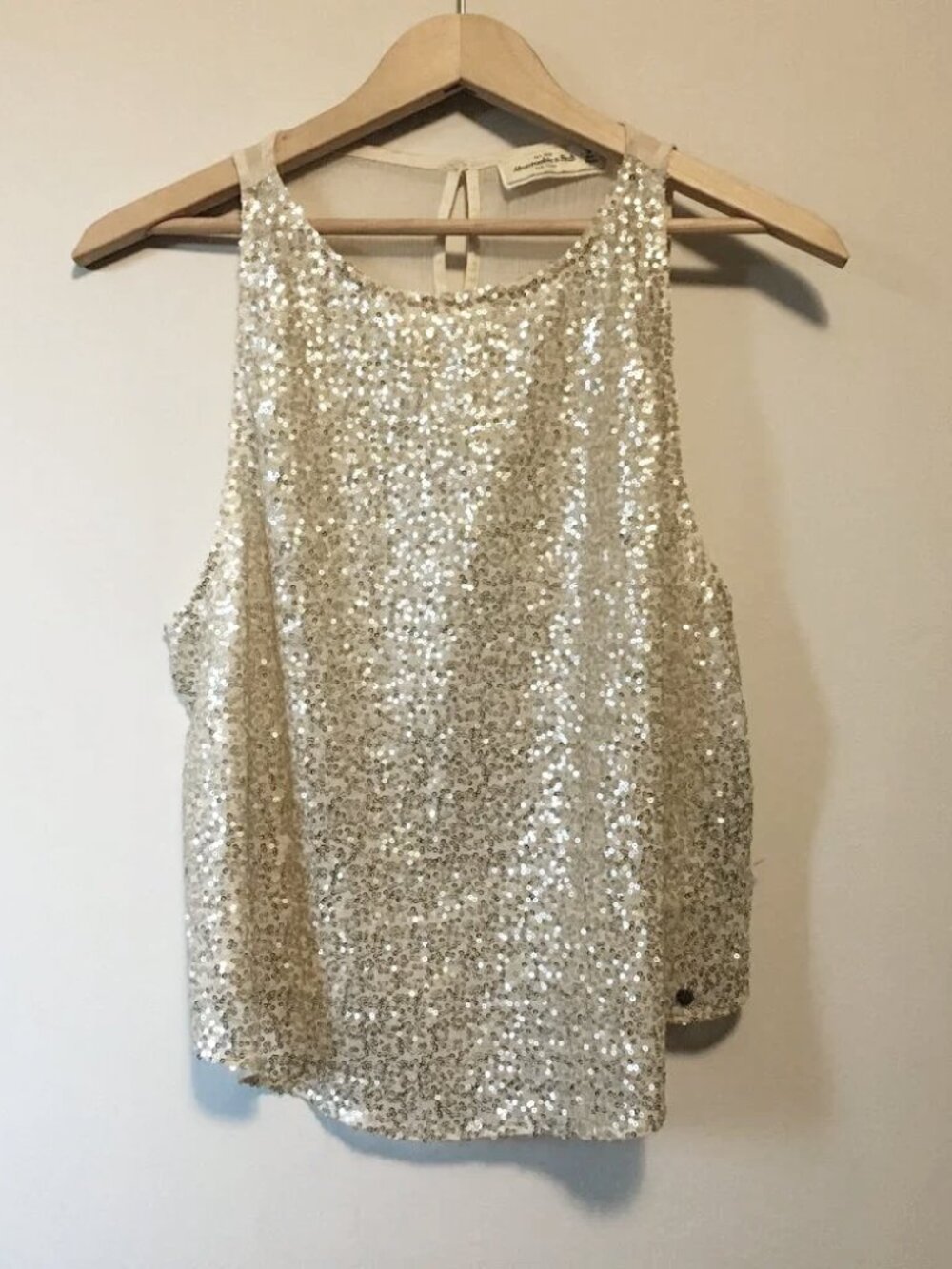 Abercrombie & Fitch Cream Gold Sequin Sheer Tank Top - Small Y2K McBling